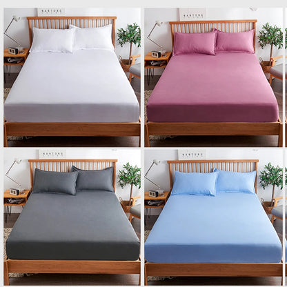 Cotton Fitted Sheet with Elastic Bands Non Slip Adjustable Mattress Cover
