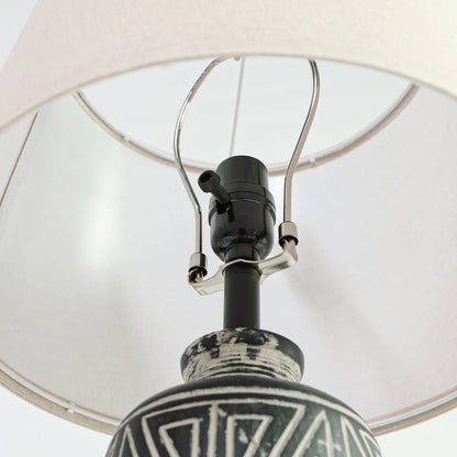2 Pack 25-Inch Carved Geometric Ceramic Table Lamp With Linen Shade,