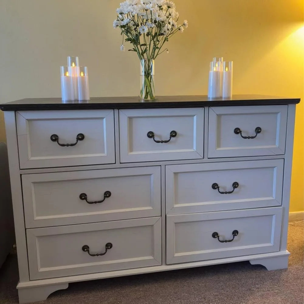 Farmhouse Bedroom Set,, Rustic Wood 6 Drawer Dresser and Nightstands, Chest of Drawers