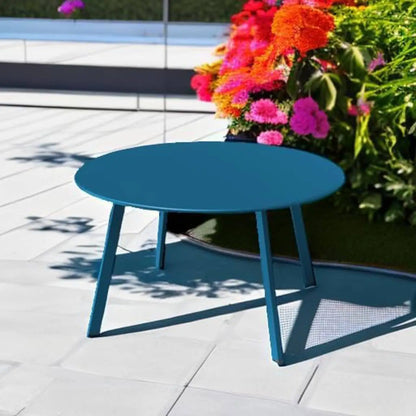 Round Steel Patio Coffee Table, Modern 27.5-Inch Weather Resistant