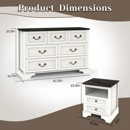 Farmhouse Bedroom Set,, Rustic Wood 6 Drawer Dresser and Nightstands, Chest of Drawers