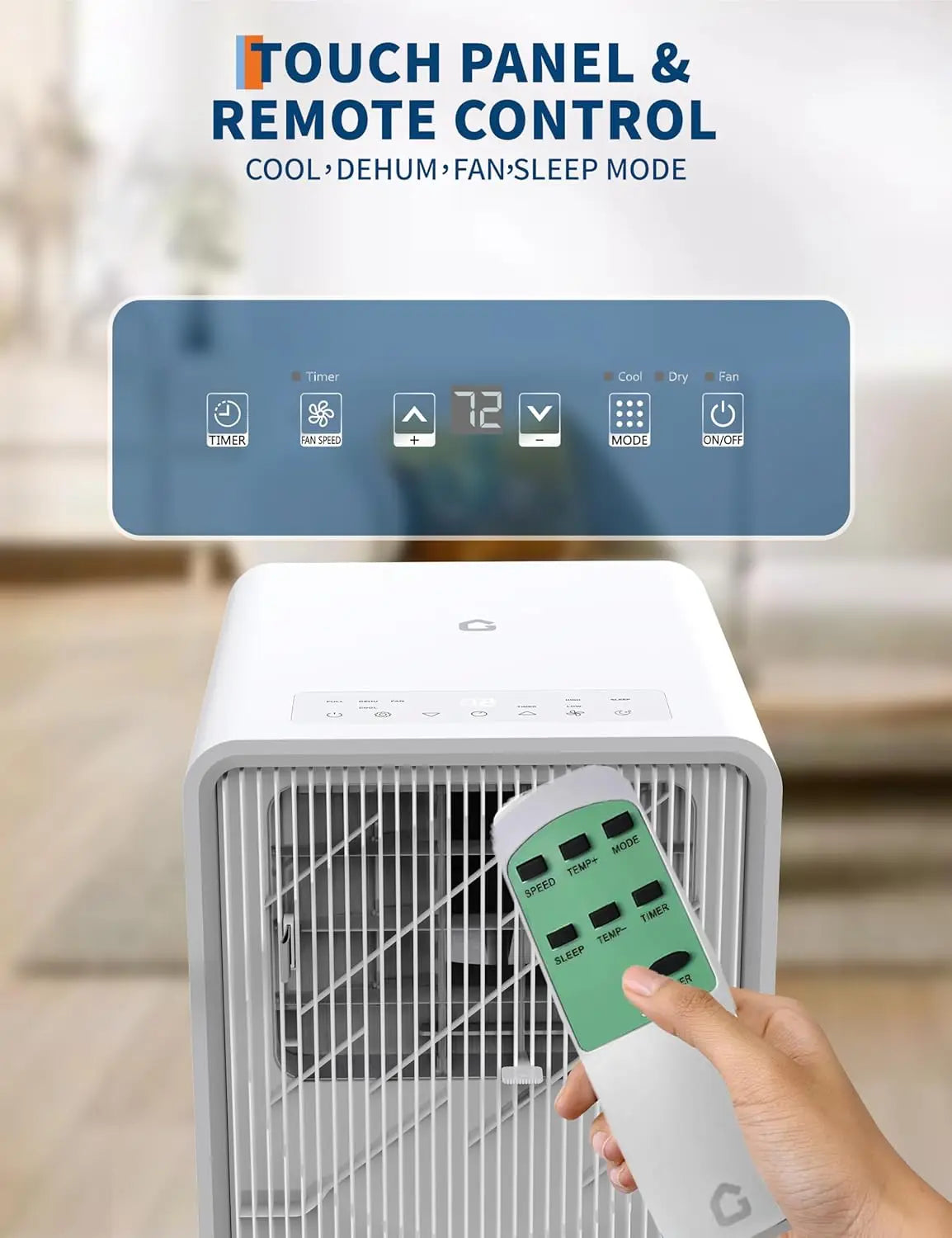 12,000 BTU Drainage-free Portable Air Conditioner for Indoor Rooms, 3-In-1 AC Unit for Bedroom 190-250 Sq.Ft, Dehumidifier, Fan,