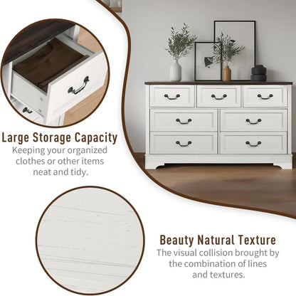 Farmhouse Bedroom Set,, Rustic Wood 6 Drawer Dresser and Nightstands, Chest of Drawers