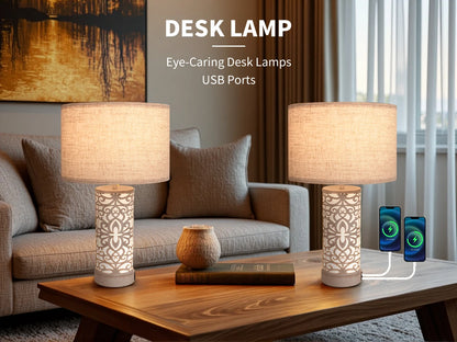 Retro Farmhouse Table Lamp with Multi-Function and Dimmable,