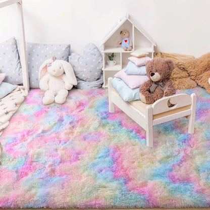 Soft Fluffy Rainbow Rugs for Girls Bedroom