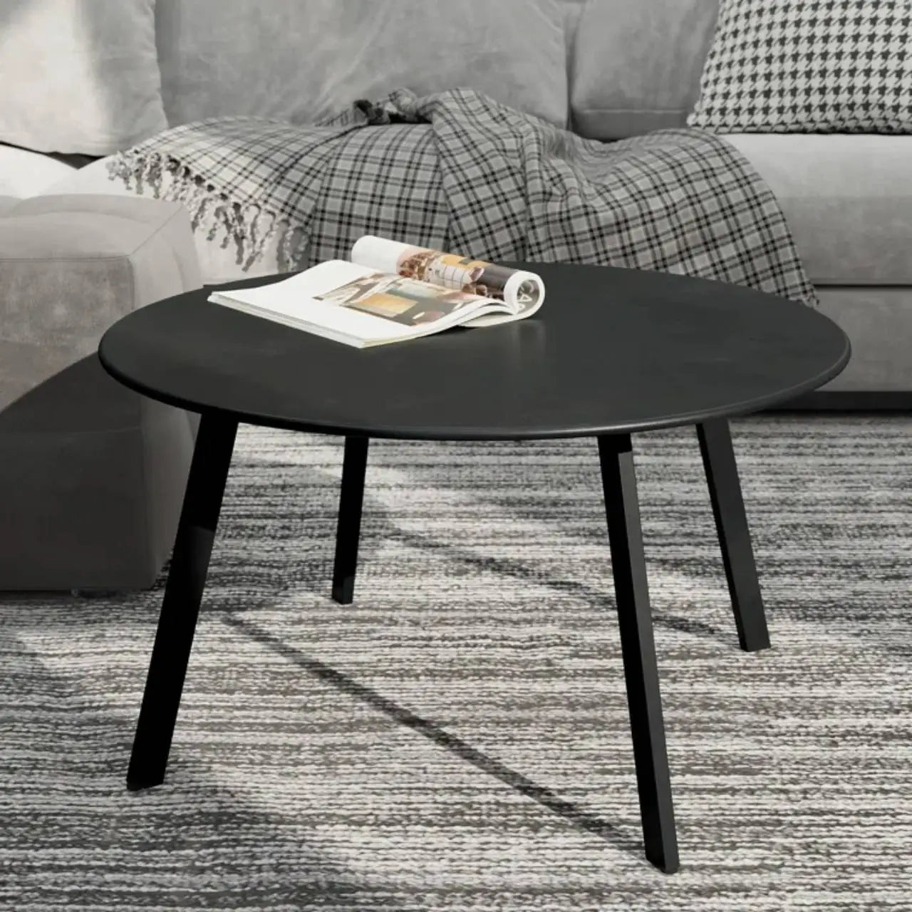 Round Steel Patio Coffee Table, Modern 27.5-Inch Weather Resistant