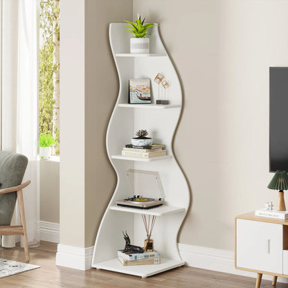 Modern 5-Tier Wall Corner Bookshelf,