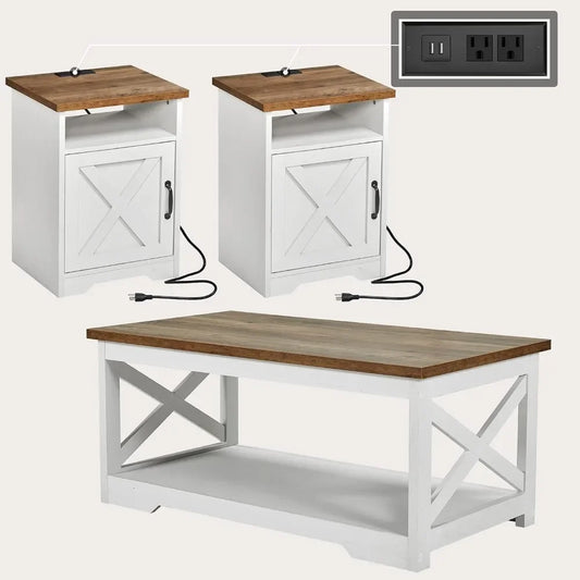 3-Piece Farmhouse Coffee and end tables