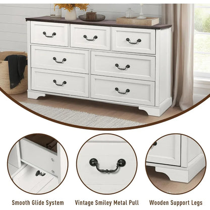 Farmhouse Bedroom Set,, Rustic Wood 6 Drawer Dresser and Nightstands, Chest of Drawers