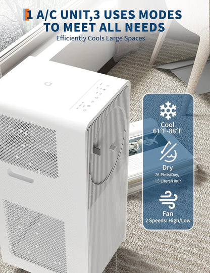 12,000 BTU Drainage-free Portable Air Conditioner for Indoor Rooms, 3-In-1 AC Unit for Bedroom 190-250 Sq.Ft, Dehumidifier, Fan,