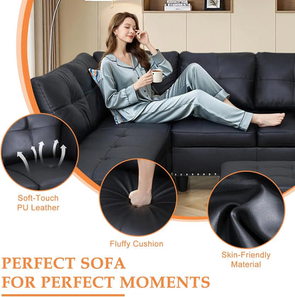 Sectional Couch,  with Chaise Lounge, Ottoman & 2 Pillows | L Shape Couch