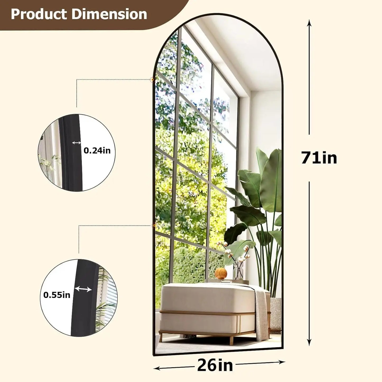 Full Length Mirror- Extra Large for Bedroom, Living Room, Bathroom