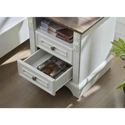 Nightstand with Charging Station, Farmhouse End Side Table, Smart LED Night Stand,