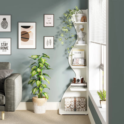 Modern 5-Tier Wall Corner Bookshelf,