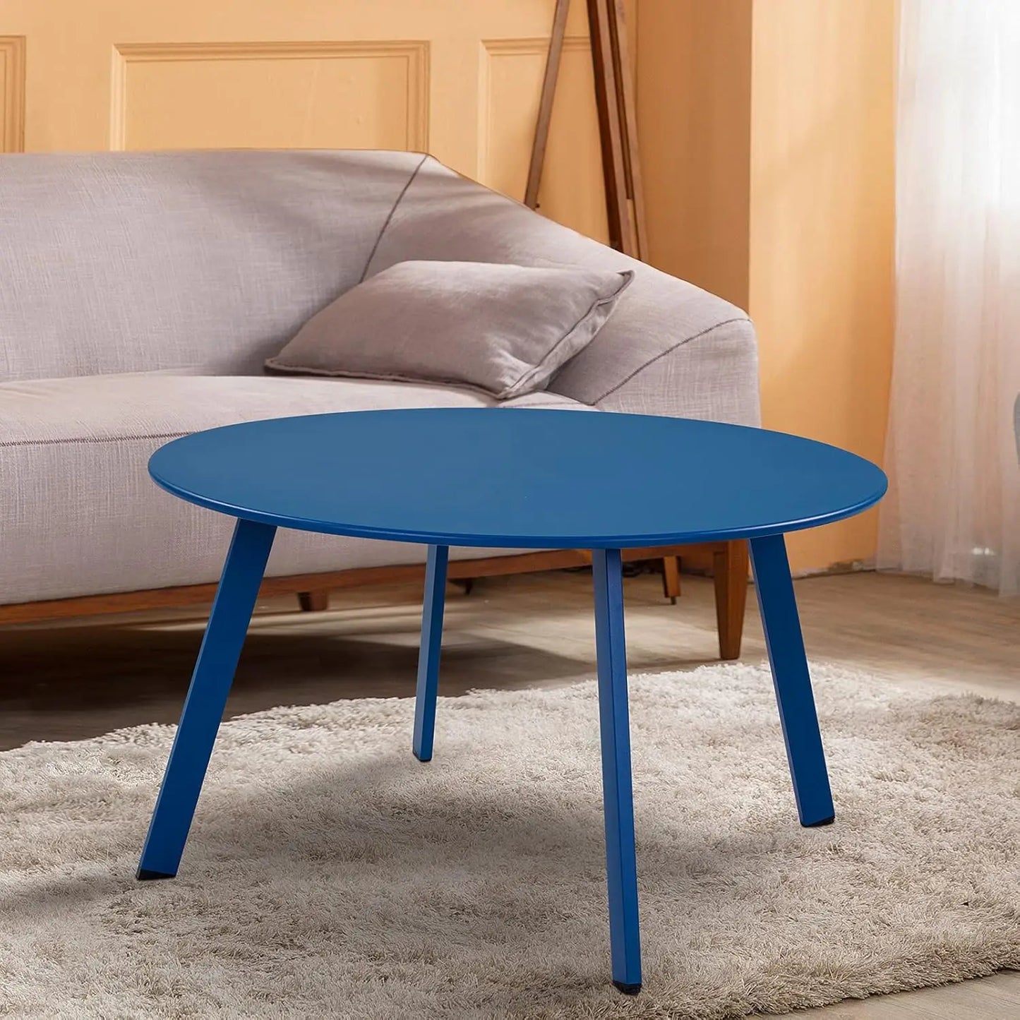 Round Steel Patio Coffee Table, Modern 27.5-Inch Weather Resistant